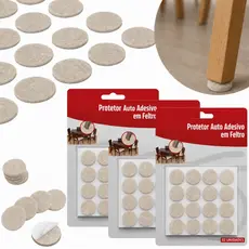 Kit 96 / 64 / 32 Protetor Redondo Feltro Auto Adesivo Pé Sofá Cadeira Mesa Porta Barulho