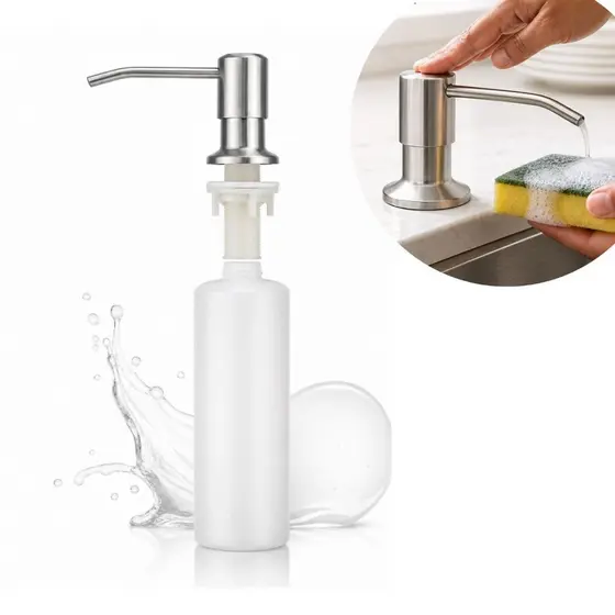 Dispenser Detergente Dosador 350ml Porta Sabonete Líquido Embutir Inox Pia Cozinha Limpeza Luxo