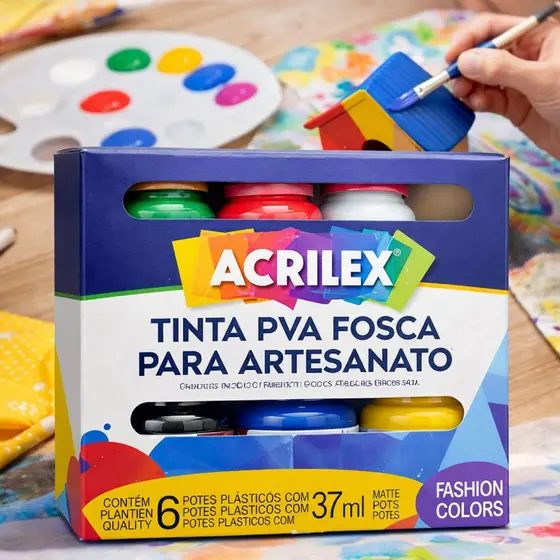 Kit 6 Tintas PVA Fosca para Artesanato 37ml Acrilex para Artesanato Trabalhos Manuais Artes
