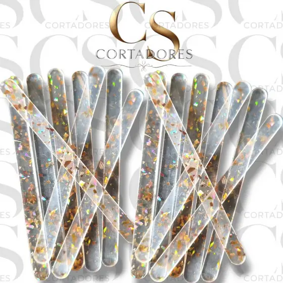 Palitos Acrílico Transparente com Folhas Douradas – Luxo e Sofisticação para Doces e Festas ✨