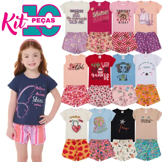 Kit Sortido 10 Peças de Roupas Infantil Menina Verão