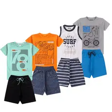 Kit Sortido 4 Peças de Roupas Infantil Menino Bebê Conjunto Infantil Menino