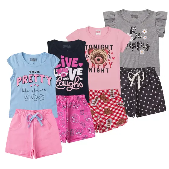 Kit Sortido 4 Peças Roupa De Bebê Menina Infantil Verão Conjunto Menina