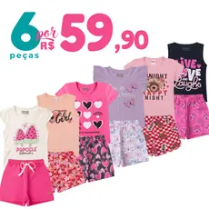Kit 6 Peças de Roupas Infantil Menina Conjunto Verão Algodão