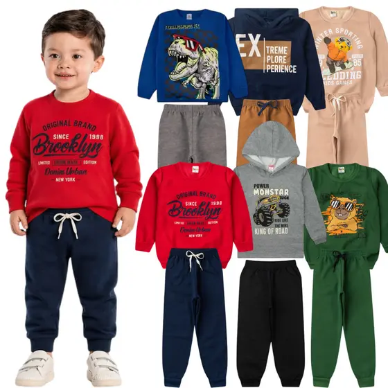Kit 6 peças Roupa Infantil Masculina Inverno Conjunto Moletom Infantil Menino