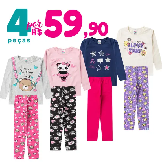 Kit 4 peças de Roupa Infantil Menina Meia Estação Inverno