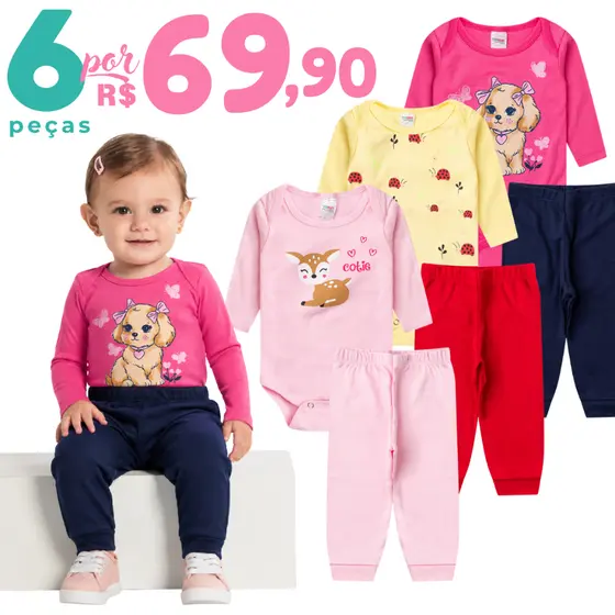 Kit 6 Peças de Body Longo Bebe Menina Inverno