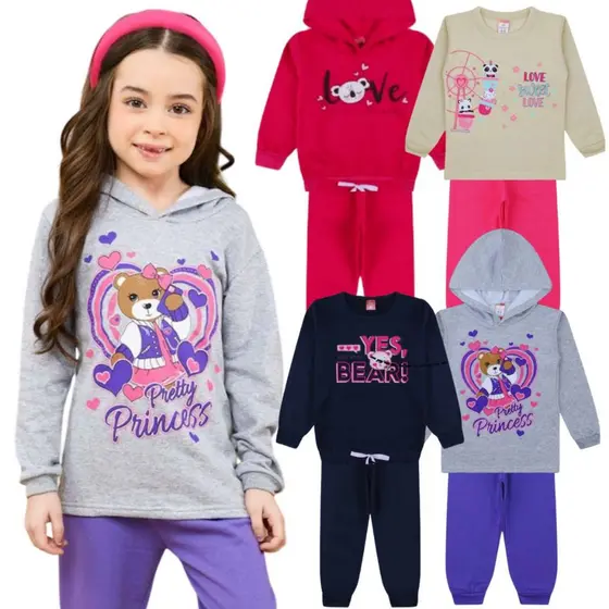 Kit 4 Peças Conjunto Moletom Infantil Menina