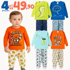 Kit 4 Peças Pijama Sortido Infantil Menino Meia Estação