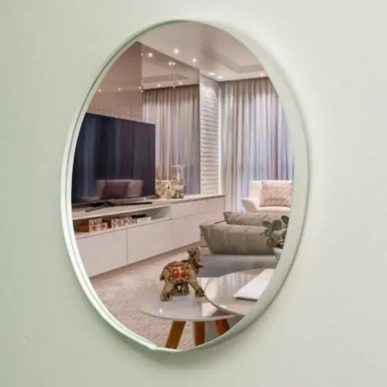 Espelho Decorativo Redondo 60cm com Moldura em Couro para Sala Quarto Banheiro