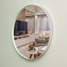 Espelho Redondo Lapidado com Moldura de Couro Para Banheiro Quarto Sala Decoração Maquiagem