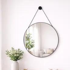 Espelho Decorativo Escritório Alça Em Couro 30cm e 60cm + Suporte