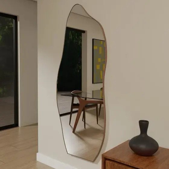 Espelho Orgânico Flame Decorativo com Moldura em Couro Sala, Quarto e Banheiro