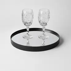 Bandeja Redonda 30cm com Borda de Couro Ecológico Espelhada Decoração Moderna