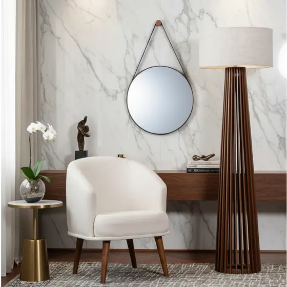 Espelho Decorativo Adnet Redondo Suspenso com Alça de Couro – Estilo Moderno