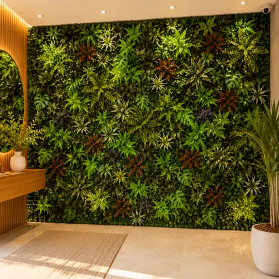 Folhagem Artificial 40x60cm Placa Jardim Vertical com Flores Painel Decorativo Verde