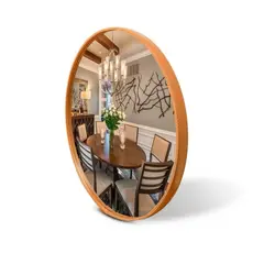 Espelho Redondo Lapidado 40cm com Moldura de Couro Para Banheiro Quarto Sala Decoração Maquiagem