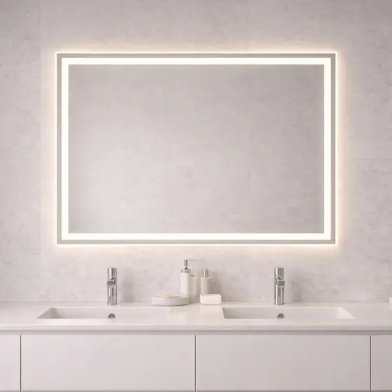 Espelho Retangular com LED Jateado Touch 3 tons Moderno para Banheiro e Lavabo