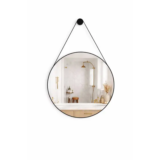 Espelho Adnet Redondo 30cm e 60cm com Alça em Couro Decorativo de Parede