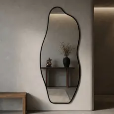 Espelho Orgânico 120x50cm Modelo Flame com Moldura de Couro Moderno Grande Luxo