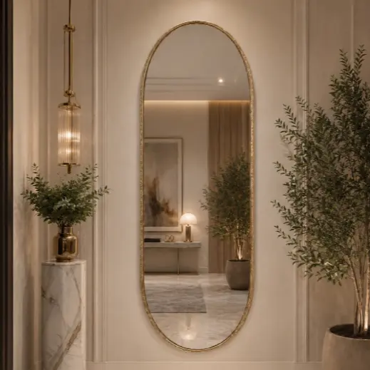 Espelho DUBAI Oval Corpo Inteiro 120x50 em Couro Brilhante Decoração Luxo Premium
