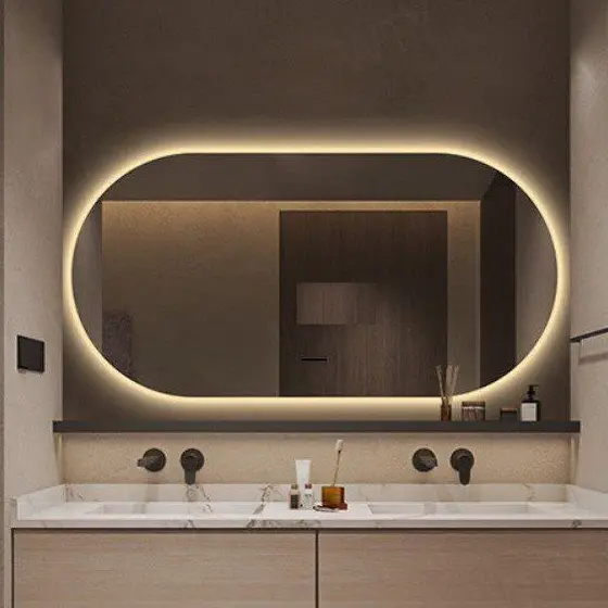 Espelho Grande De Parede Oval Com Led Orgânico Banheiro Sala Quarto Luz Quente E Fria