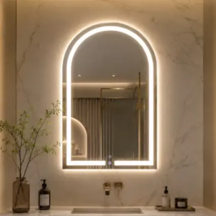 Espelho Oval Decorativo LED Touch 3 Tons Jateado 80x60cm Penteadeira Banheiro Quarto