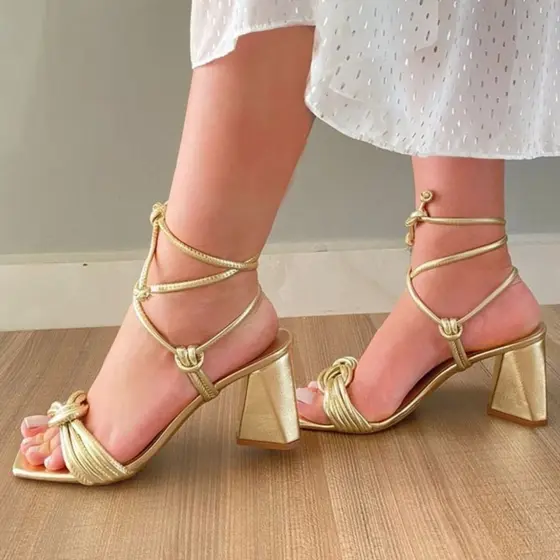 Sandália Feminina Dourada Salto Alto 8,0cm Confortável Fashion Premium Exclusivo Estilo Único Moda