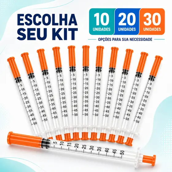 Seringa Insulina 0,5ml Fixa Agulha Fina Ultrafina 0,30mm x 8mm Graduada Estéril Descartável 50ui