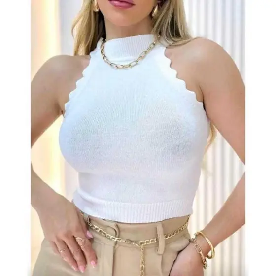 Blusa Feminina Tricot Modal Cava Assimétrica Casual Moda Verão
