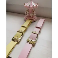 Kit 2 Cintos Infantil Feminino Fivela Quadrada Dourada Tira Média 2,5cm Tons Pasteis - Menina Moda Sol