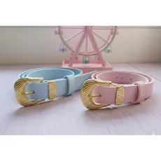 Kit 2 Cintos Infantil Feminino Argola Dourada Tira Média 2 cm Tons Pasteis - Menina Moda Lisa