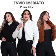 Casaco Teddy De Pelinho Gola Jaqueta Curta Feminina Inverno Tedy Ted Croped Branca Marrom Preto Rosa Inverno Alta