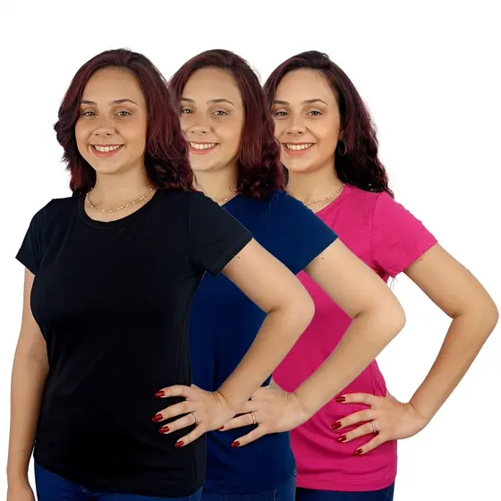 Kit 3 Camisetas Lisas Feminina T-shirt Tapa Bumbum Básica