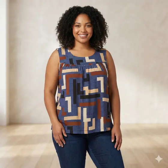 Blusa Feminina Plus Size Senhora Bata Regata Estampada