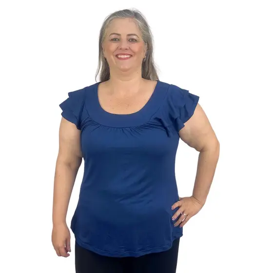 Blusa Feminina Plus Size Manga Godê Bata Lisa