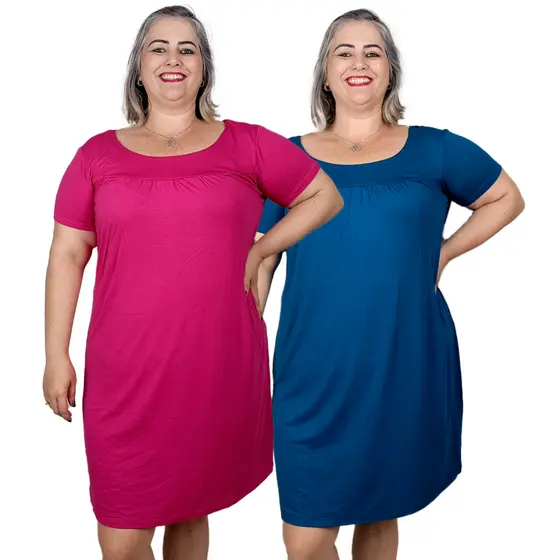 Kit 2 Vestidos Feminino Plus Size Manga Curta Moda Evangélica