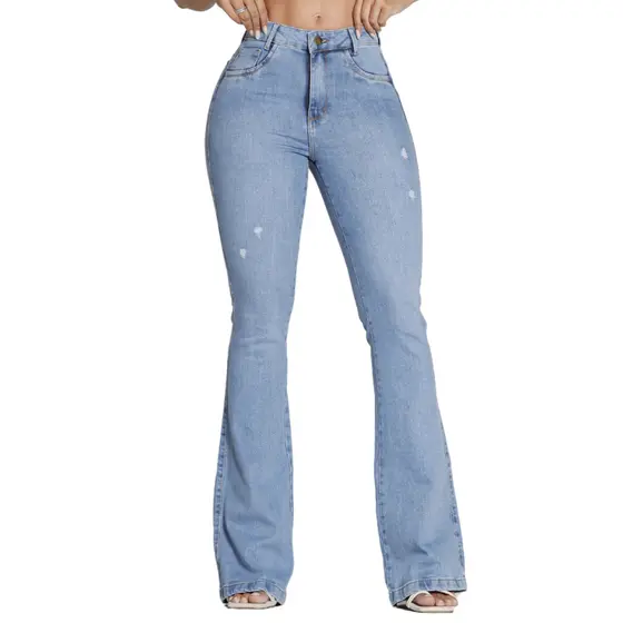 Calça Jeans Feminina Flare country Cintura Alta Elegante Elastano Lycra Casual