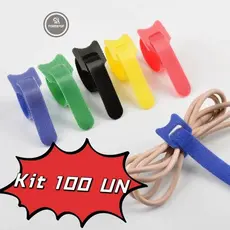 Kit 100 - Organizador de Cabos e Fios Abraçadeira Prendedor -Organizador reutilizável