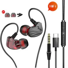 Fone de Ouvido HiFi Intra-Auricular com Baixo Potente, Microfone,P2 3.5mm ou Tipo-C p/Jogos e Música
