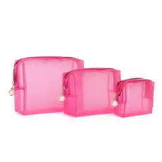 Kit 3 Necessaires de Tela com Zíper, Bolsas de Maquiagem, Moda, Práticas e Essenciais para Viagem