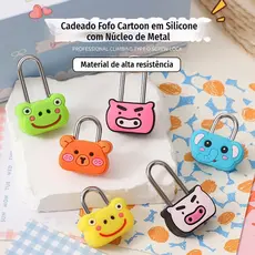 Cadeado Fofo Cartoon em Silicone Núcleo de Metal Cores Sortidas p/ Mochila, Estojo, Gaveta e Viagem