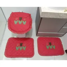 Tapete de Banheiro 3Pçs Bordado Felpudo Alta Absorção Ad
