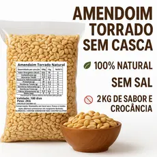 Pacote de 2kg Amendoim Torrado Sem Casca NATURAL (Sem Sal)