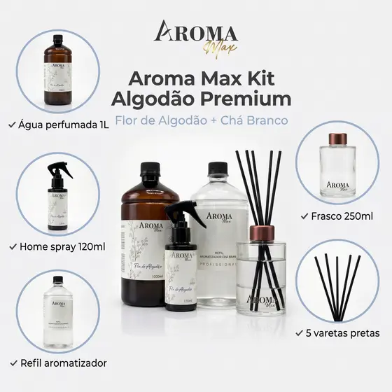 Kit Aromatizador Premium Ambiente Luxo Água Perfumada Refil Difusor Varetas Frasco Vidro