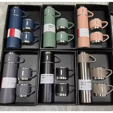 Garrafa Térmica Inox 500ml + 3 Xícaras | Vacuum Flask Portátil Café Chá Viagem Esporte Camping