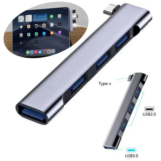 Hub USB Tipo C de Alta Velocidade 3.0 com 4 Portas – Adaptador OTG Multiuso para Notebook e PC