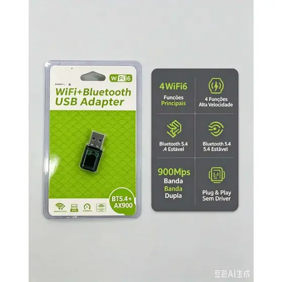 Adaptador USB Wi-Fi 6 + Bluetooth 5.4 AX900Mbps – Conexão Ultrarrápida e Estável