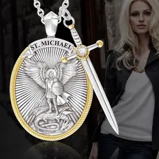 Colar de Mitologia Ocidental São Miguel Anjo Fé Amuleto Jóias Colar