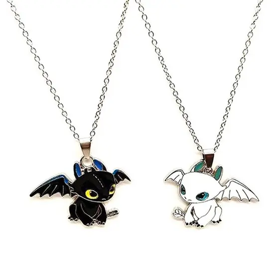 Colar De Dragão Voador Preto E Branco Casal De Dragões Melhores Amigos Colares De Pingentes Longos